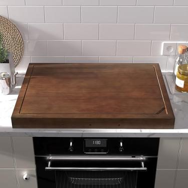 Imagem de Capas superiores de fogão de madeira para queimador a gás e fogão elétrico, protetor de fogão de vidro, placa de macarrão de madeira com alças, nogueira