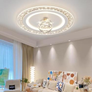 Imagem de Luminária de teto LED moderna, dimerizável com controle remoto, luminária redonda com céu estrelado para cozinha, quarto infantil, quarto, lustre para sala de estar (Cor: Branco, Tamanho: