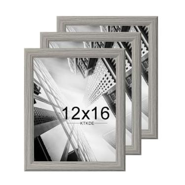 Imagem de KTKDE Conjunto de 3 porta-retratos de 30,5 x 40,6 cm, vidro cinza resistente a estilhaçamento, pendurar na parede vertical e horizontal para exibição de parede, moldura de galeria de estúdio para