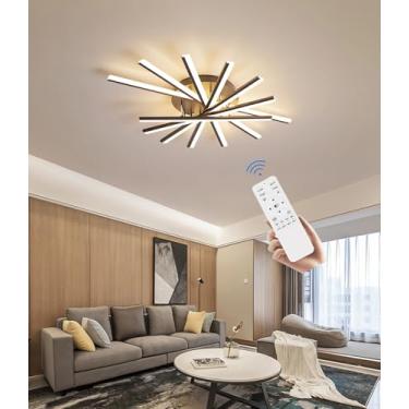 Imagem de Luminária de teto LED moderna e regulável com controle remoto para sala de estar, quarto, sala de jantar e cozinha (preta, 7 lâmpadas).