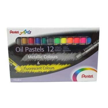 Imagem de Giz Pastel Pentel Oleoso 12 Cores Metálico e Fluorescente