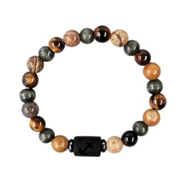 Imagem de Pulseira unissex com contas de olho de tigre do zodíaco | Pulseira de casal feita à mão para homens e mulheres | Presente de joias de amizade astrologia, One Size, Cristal, Sem Pedra Preciosa