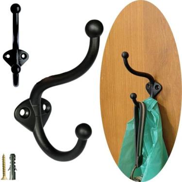 Imagem de 6 Suporte Gancho Cabide Duplo Preto para Parede Toalha Roupas - Compra