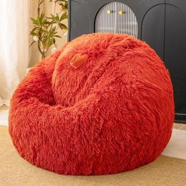 Imagem de Capas de cadeira de saco de feijão laranja (sem enchimento), capa de cadeira de pufe fofa, confortável para quarto, animais de pelúcia, capas de cadeira, cadeiras de pufe para crianças, adolescentes,