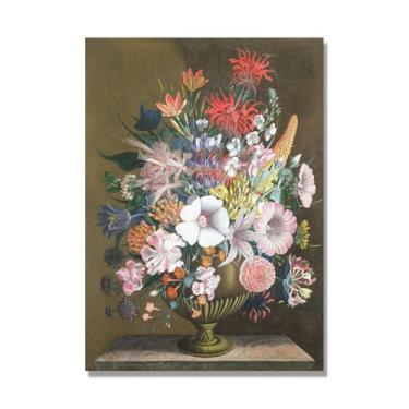 Imagem de NHLDZYH Arte em tela floral clássica de natureza morta, impressão vintage estilo pintura a óleo, decoração de parede botânica para sala de estar elegante, sala de jantar. C14. 50 x 70 cm. Somente tela
