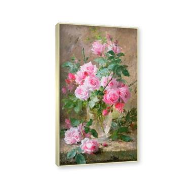 Imagem de NHLDZYH Moldura em champanhe. Flores clássicas ainda vida em tela retro buquê de flores pinturas estilo country decoração de parede para cozinha e sala de estar. C52. 70 x 125 cm.