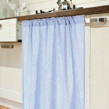 Imagem de Hahafelt Cortinas ocultas de armário para lava-louças com haste telescópica e haste braçadeira para lava-louças, mesa de 99 x 99 cm, cortina para cozinha, máquina de lavar roupa embaixo da pia (azul)