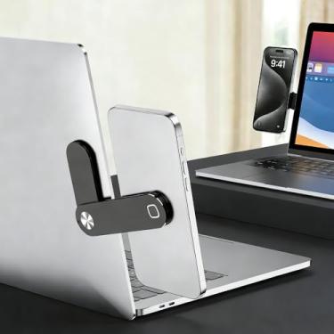 Imagem de Suporte ajustável para laptop, suporte magnético para laptop, suporte lateral ajustável para monitor de telefone, suporte de expansão de computador dobrável portátil fino (preto)