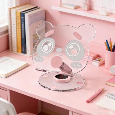Imagem de Suporte ajustável para celular Panda Pata, suporte de telefone para mesa, suporte de telefone dobrável, com base de acrílico resistente (rosa)