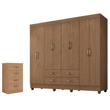 Imagem de Guarda Roupa Casal Porto Com Cômoda Lite 4 Gavetas Carvalho Oak - Móveis Leão