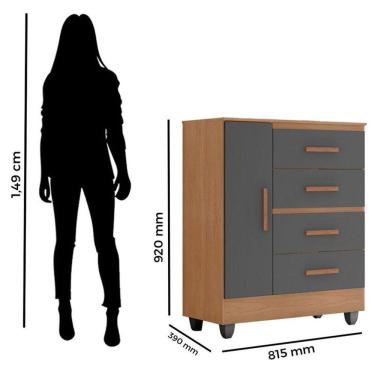 Imagem de Cômoda Ambiente Lite 4 Gavetas 01 Porta Nature Cinza - Móveis Leão