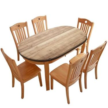 Imagem de QUCDECIS Toalha de mesa elástica de grão de madeira, toalha de mesa oval para cozinha, jantar, festa, Natal, buffet, 122 x 172 cm