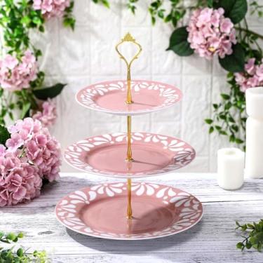 Imagem de Lallisa Cielito Lindo suporte de bolo de cerâmica de 25,4 cm, 22,8 cm, 17,8 cm, 17,8 cm de cerâmica platos de barro mexicanos argila chá festa sobremesa suporte torre para decoração de chá de bebê