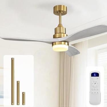Imagem de Sofucor Ventilador de teto de 52 polegadas com luz de controle remoto regulável luz de LED 3 lâminas de ventilador de madeira reversível motor CC ventilador de teto moderno para casa de fazenda/pátios