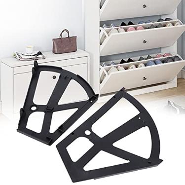 Imagem de AMONIDA Suporte de Rack de Prateleira de Armário de Sapatos de Duas Camadas Oco de Plástico para Dobradiças Acessório Abertura e Fechamento Flexível para Entrada de Sala de Estar de Quarto (Preto)