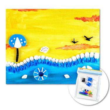 Imagem de Kit de arte em tela DIY com tintas de argila e acrílico – Inclui 3 painéis brancos de tela em branco de 20 x 25 cm para pintura, 5 pacotes de argila, 8 cores de tinta acrílica e 3 pincéis