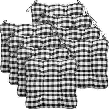 Imagem de Geetery Pacote com 8 almofadas de cadeira para cadeira de jantar, almofadas de assento de cozinha com laços xadrez búfalo, almofadas quadradas macias e confortáveis para casa, ao ar livre, pátio