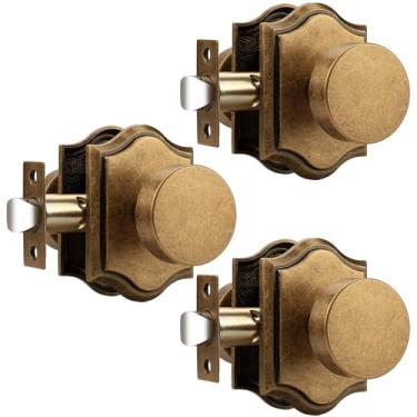 Imagem de Probrico Maçanetas de porta de latão antigo, maçanetas de porta de passagem para corredor de armário, maçaneta de porta de armário interior resistente, pacote com 3