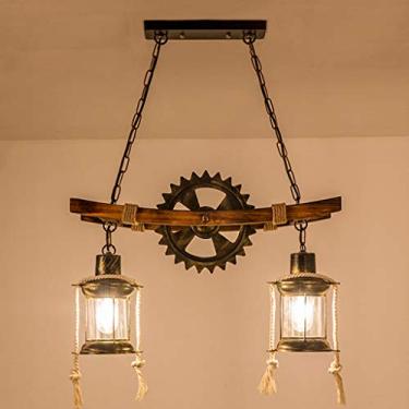 Imagem de Luminária pendente vintage de madeira com soquete E27, estilo retrô, para mesa de jantar, lustre industrial de metal, luminária rústica para sala de estar, luminária de teto para quarto.
