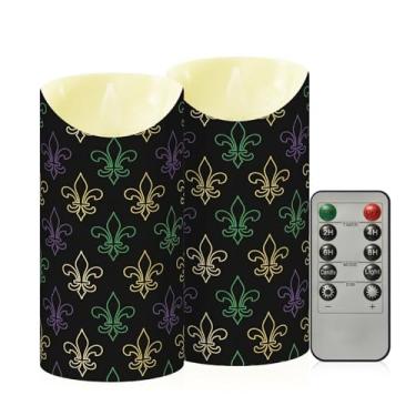Imagem de Wassud Pacote com 2 velas elegantes de lírio sem chama de carnaval com controle remoto, velas realistas cintilantes com temporizador, velas decorativas para Natal, casamento, festa, decoração de casa