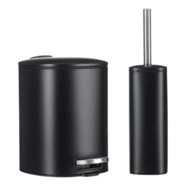 Imagem de Conjunto de Lixeira 5 Litros Preto Pedal e Escova Sanitária Higiene La