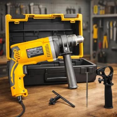 Imagem de Furadeira De Impacto Parafusadeira 13mm 900w Reversível Com Maleta Amarelo (110 Volts)