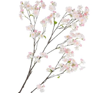 Imagem de CISDUEO Flores artificiais de flor de cerejeira com haste longa para vaso alto, flor de seda, flores de ameixa brancas e rosa para decoração de casa, quarto, arranjos florais de mesa, centros de mesa