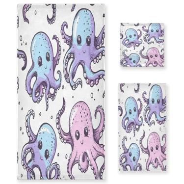 Imagem de xigua Lindo conjunto de toalhas de banheiro de polvo absorvente macio 3 peças toalha de banho toalha de mão toalhas decorativas para banheiro, academia, hotel, praia, piscina