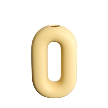 Imagem de Vaso de cerâmica amarelo moderno para sala de estar, arranjos de flores, decoração de armário de TV, centros de mesa