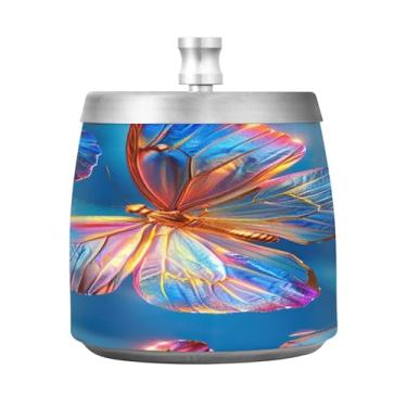 Imagem de STAYTOP Lindo cinzeiro de borboleta com tampa, aço inoxidável à prova de vento, sem fumaça, cinzeiro grande para uso ao ar livre para decoração de escritório em casa