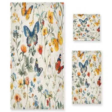 Imagem de xigua Conjunto de toalhas de banheiro borboletas aquarela absorvente macio 3 peças toalha de banho toalha de mão toalhas decorativas para banheiro, academia, hotel, praia, piscina