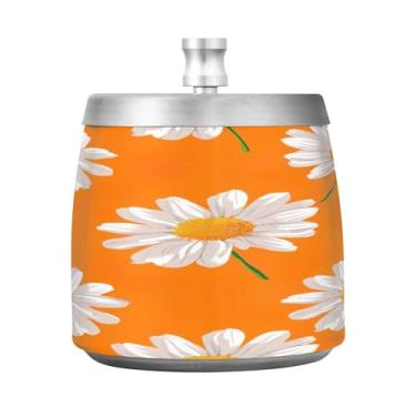 Imagem de STAYTOP Lindo cinzeiro de margarida com tampa, aço inoxidável à prova de vento, sem fumaça, cinzeiro grande para uso ao ar livre para decoração de escritório em casa