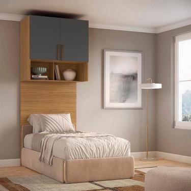 Imagem de Guarda-Roupa Modulado Aéreo com Cabeceira Altezza Trend 2 Portas Freijó e Titânio