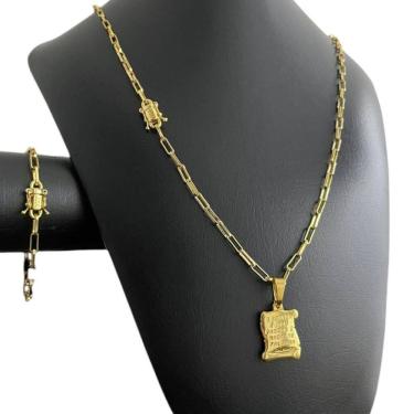 Imagem de Kit Tijolinho 4Mm - Pingente `O Senhor ` Banhado A Ouro 18K