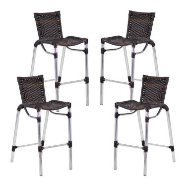 Imagem de Kit 4 Banquetas Fortaleza Em Alumínio Alta Edícula Cozinha Pedra Ferro