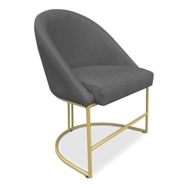 Imagem de Cadeira Poltrona De Jantar Bela Veludo Grafite Base Metálica Industrial Dourado - Pallazio