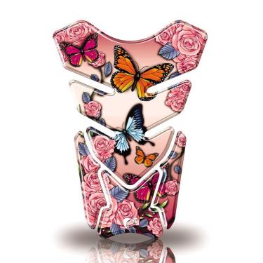 Imagem de Protetor De Tanque Adesivo Moto Honda Yamaha Suzuki Borboleta Flor Rosa