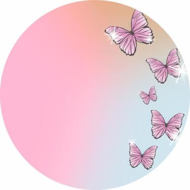 Imagem de Painel de Lona Redondo Borboletas Gradiente Rosa e Azul - Fabrika De F