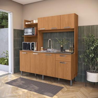 Imagem de Cozinha Compacta 7 Portas e 1 Gaveta Externa de Madeira Canela