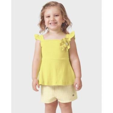Imagem de Conjunto menina verão blusa e shorts estilo fresquinho - Vermelho e Amarelo - Menina 1 a 4 anos-Feminino