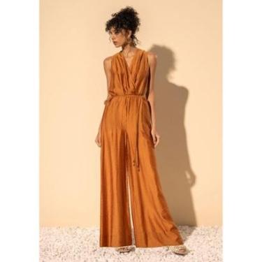 Imagem de Macacão Longo Com Decote Em V E Cinto Em Tecido Texturizado-Feminino