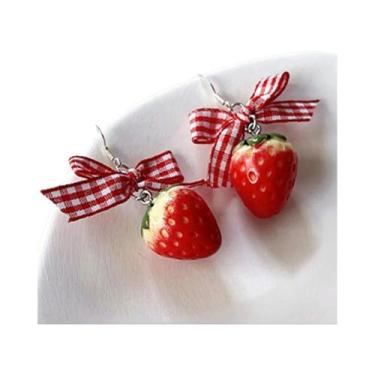 Imagem de Brincos Pendentes De Morango Femininos (2 Peças)  Tendência Da Moda Pa