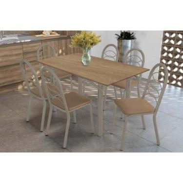 Imagem de Sala de Jantar Completa Elba c/ Tampo de Madeira 160cm e 6 Cadeiras Ho