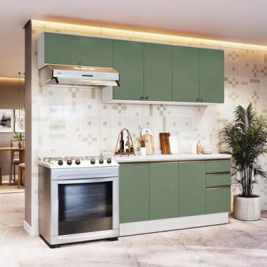 Imagem de Armário de Cozinha Completa 100% MDF 240cm Branco/Verde Celeste Kappes