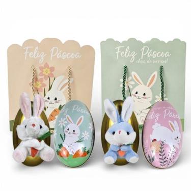 Imagem de Kit Páscoa 2 Ovos de Metal + 2 Coelhos Pelúcia + 2 Sacolas - MultiA