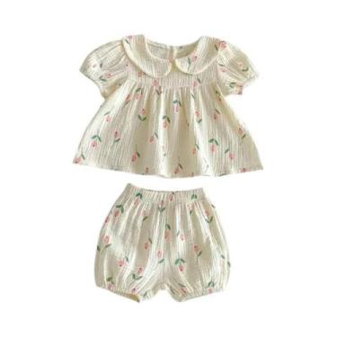 Imagem de Conjunto De Verão Em Algodão E Linho Floral Para Bebês: Body, Faixa De