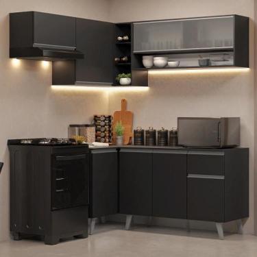 Imagem de Armário de Cozinha Completa de Canto 325 cm Preto Nice Madesa 03, Pret