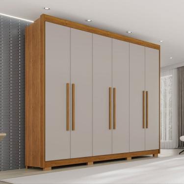 Imagem de Guarda Roupa Casal com Pés 6 Portas 6 Gavetas 100% Mdf Itália Plus Cinamomo/Off White