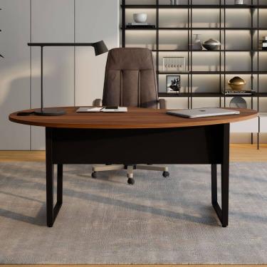 Imagem de Mesa Escrivaninha Linear Orgânica em Mdp e Metal 175x92cm Corporate F5 Nogal / Preto