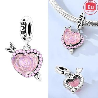 Imagem de Pingentes Em Forma De Coração Com Flecha Rosa, Charms Em Prata Esterli